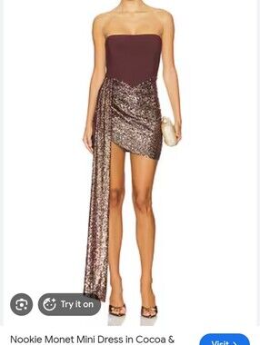 Nookie Brown Sequin Asymmetrical Mini Dress